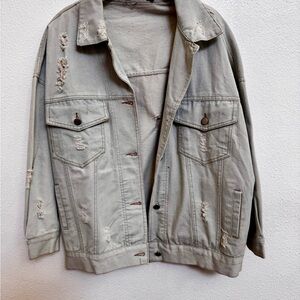 Distressed Denim Jean Jacket - Light Gray